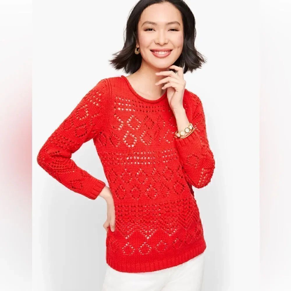 Talbots Pointelle Sweater Red Size Medium